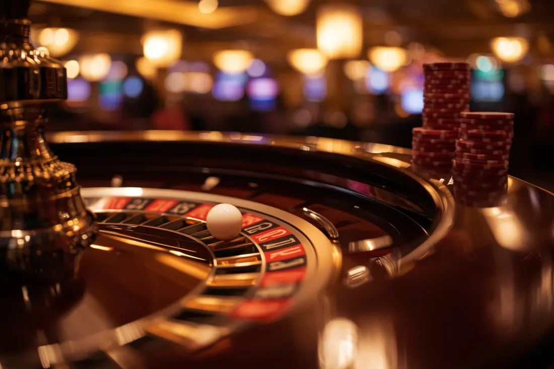 Roulette wheel spinning with the ball in motion